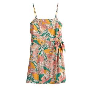 Nine West Pink, Yellow & Green Floral Tie-Waist Mini Dress
